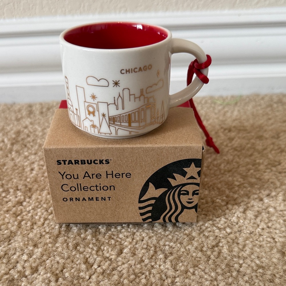 Starbucks Chicago Skyline Ornament Mug - Red and White